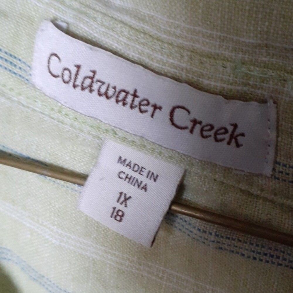 coldwater creek green linen striped shirt top 18 1x summer blouse - Picture 3 of 5